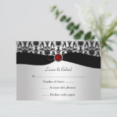Black Silver Damask Red Jewel UAWG Einladung (Stehend Vorderseite)