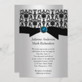 Black Silver Damask Türkis Hochzeitsempfang Einladung (Vorne/Hinten)
