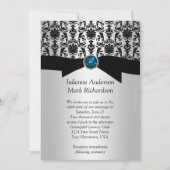 Black Silver Damask Türkis Hochzeitsempfang Einladung (Vorderseite)