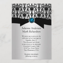 Black Silver Damask Türkis Hochzeitsempfang Einladung