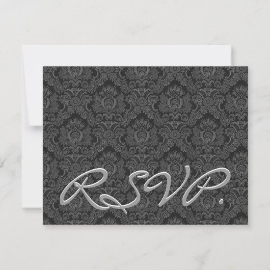 Black & Silver Damask UAWG Wedding Response Card RSVP Karte (Vorderseite)