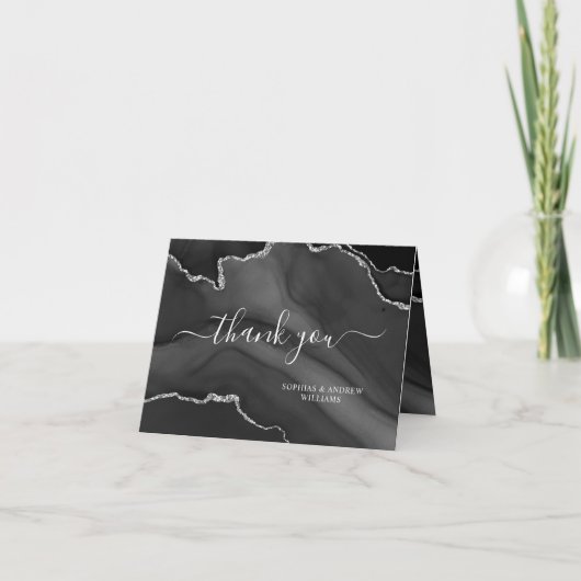 Black & Silver Danke-Card Dankeskarte (Vorderseite)