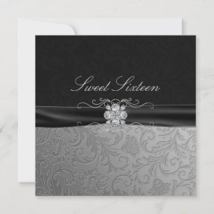 Black & Silver Diamant Sweet16 Einladung