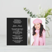 Black Silver Diamond Girl Foto Abschluss Einladung (Stehend Vorderseite)