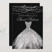 Black & Silver Diamond Sparkle Dress Sweet 16 Einladung (Vorne/Hinten)