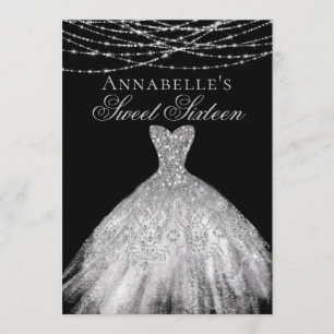 Black & Silver Diamond Sparkle Dress Sweet 16 Einladung