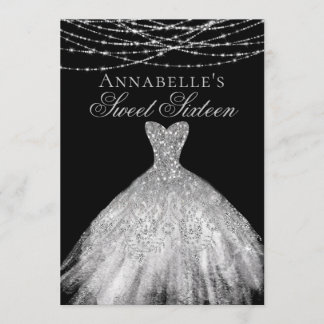 Black & Silver Diamond Sparkle Dress Sweet 16 Einladung