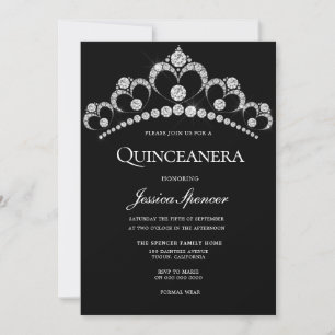 Black & Silver Diamond Tiara Quinceanera Party Einladung