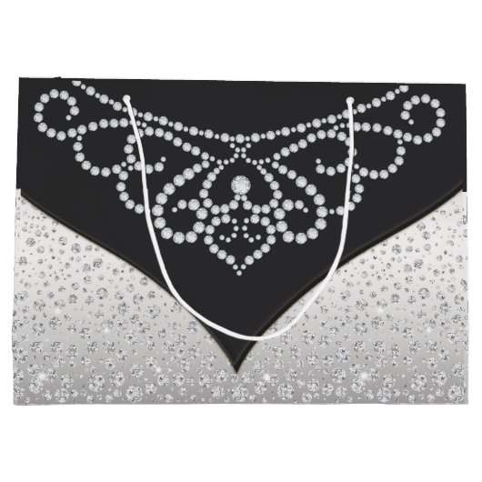 Black Silver Diamond Womans Große Geschenktüte (Rückseite)