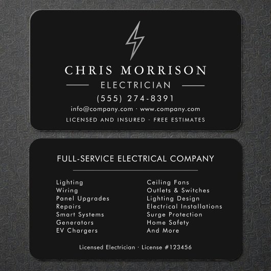 Black Silver Electrician Electrical Visitenkarte