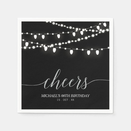 Black & Silver Elegante Lights Erwachsene Geburtst Serviette (Vorderseite)