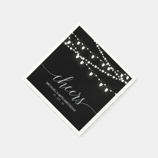 Black & Silver Elegante Lights Erwachsene Geburtst Serviette (Ecke)