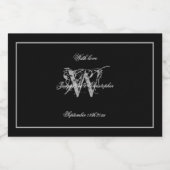 Black & Silver elegante Monogram Chic Wedding Mini Alkoholflaschenetikett (Einzelnes Label)