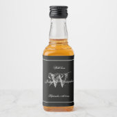 Black & Silver elegante Monogram Chic Wedding Mini Alkoholflaschenetikett (Vorderseite)
