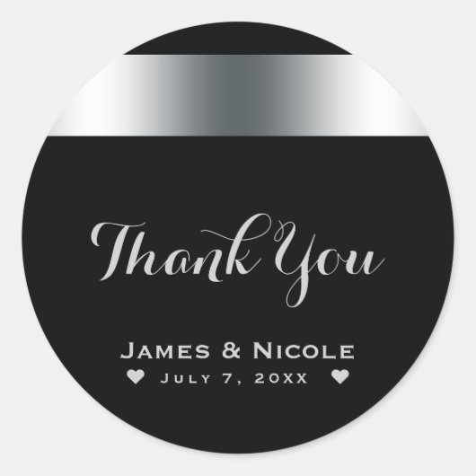 Black & Silver Elegantes Chic Dinner Gastgeschenk Runder Aufkleber (Vorderseite)
