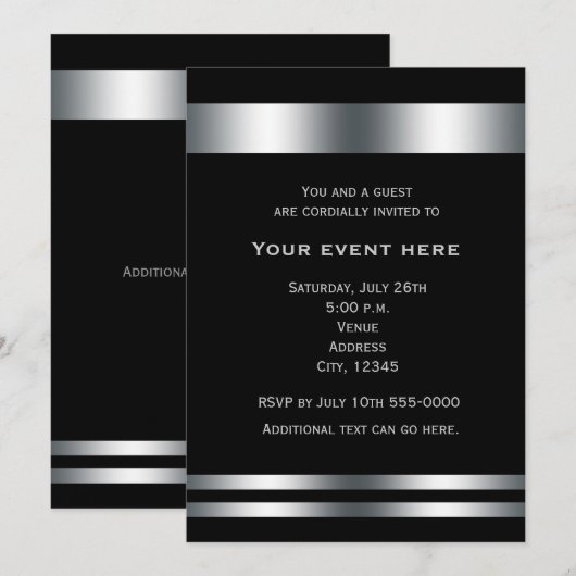 Black Silver Elegantes Dinner Party Einladung (Vorne/Hinten)