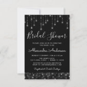 Black Silver Elegantes String Lights Brautparty Einladung (Vorderseite)