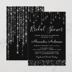 Black Silver Elegantes String Lights Brautparty Einladung