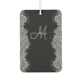 Black Silver Faux Glitter Grey Modern Monogram Autolufterfrischer
