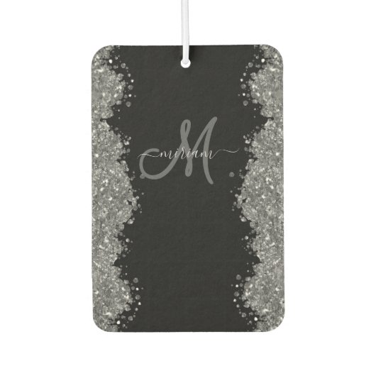 Black Silver Faux Glitter Grey Modern Monogram Autolufterfrischer (Vorderseite)
