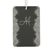 Black Silver Faux Glitter Grey Modern Monogram Autolufterfrischer (Rückseite)