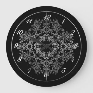 Black & Silver Filigree Motif Wall Clock Große Wanduhr