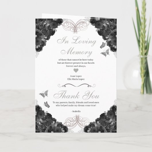 Black & Silver Floral Tiara Quinceanera Programm (Rückseite)