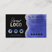 Black Silver Foil Glitzer Blue Agate Vielen Dank Visitenkarte (Rückseite)