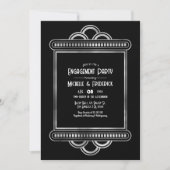 Black & Silver Gatsby Art Deco Engagement Party Einladung (Vorderseite)