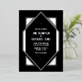 Black & Silver Gatsby Art Deco Wedding Folieneinladung (Stehend vorne)