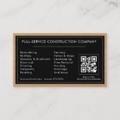 Black & Silver General Contractor QR Code Wood  Visitenkarte (Rückseite)