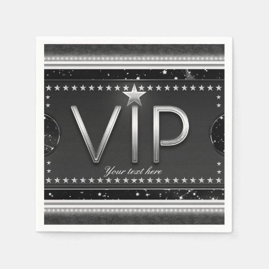 Black & Silver Glam Stars VIP-Ticket benutzerdefin Serviette (Vorderseite)