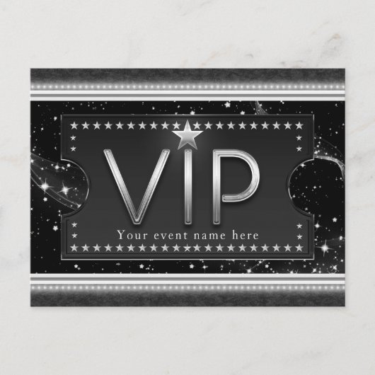 Black & Silver Glam VIP Stars Event Party Einladungspostkarte (Vorderseite)