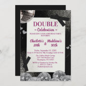 Black Silver Glamour Disco  Joint Birthday Einladung (Vorne/Hinten)