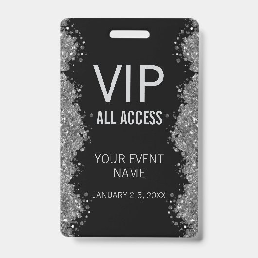 Black Silver Glitter Event VIP All Access Pass ID  Ausweis (Vorderseite)