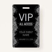 Black Silver Glitter Event VIP All Access Pass ID Ausweis (Vorderseite)