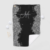 Black Silver Glitter Grey Modern Monogram Golfhandtuch (Insitu)