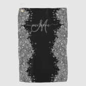 Black Silver Glitter Grey Modern Monogram Golfhandtuch (Vorderseite)