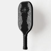 Black Silver Glitter Grey Modern Monogram Pickleball Schläger (Links)