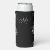 Black Silver Glitter Grey Modern Monogram Selters Dosenkühler (Seltzer Rückseite)