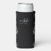 Black Silver Glitter Grey Modern Monogram Selters Dosenkühler (Seltzer Vorderseite)
