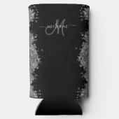 Black Silver Glitter Grey Modern Monogram Selters Dosenkühler (Rückseite)