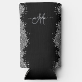 Black Silver Glitter Grey Modern Monogram Selters Dosenkühler