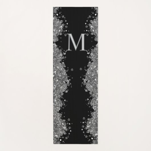 Black Silver Glitter Grey Modern Monogram Yogamatte (Vorderseite)