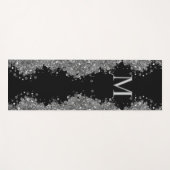 Black Silver Glitter Grey Modern Monogram Yogamatte (Vorderseite (Horizontal))