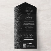 Black Silver Glitter QR Code Wedding All In One Einladung (Innen Boden)