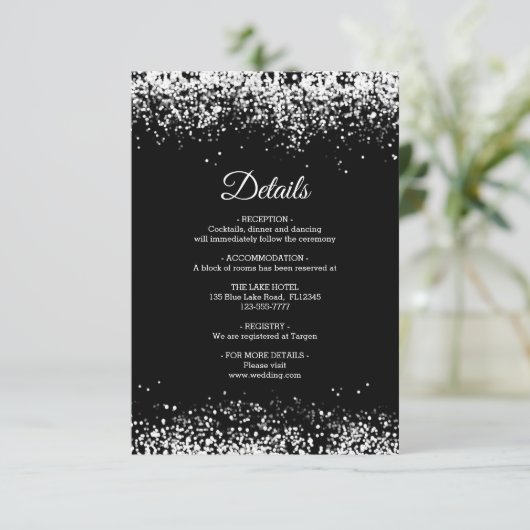 Black Silver Glittering Hochzeitskarte Begleitkarte (Stehend Vorderseite)