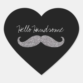 Black Silver Glitz Mustache Hallo Herz-Aufkleber