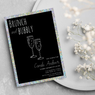Black Silver Glitzer Brunch Bubbly Brautparty Einladung