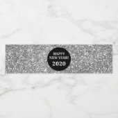 Black Silver Glitzer Custom Happy New Year Wasserflaschenetikett (Einzelnes Label)